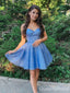 Elegant Blue Sweetheart Unique Strapless A-line Short Homecoming Dresses With Ruffles, QB0537