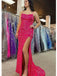 Sparkly Pink Spaghetti Strap Mermaid Sequin Lace Up Back Side Slit Long Prom Dresses,WGP441