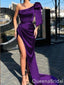 Purple Mermaid One Shoulder Bow Knot Evening Gown Maxi Long Evening Party Prom Dresses with Side Slit ,WGP1134