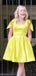 Elegant Yellow Spaghetti Straps Simple Cheap A-Line Short Homecoming Dresses, QB0506