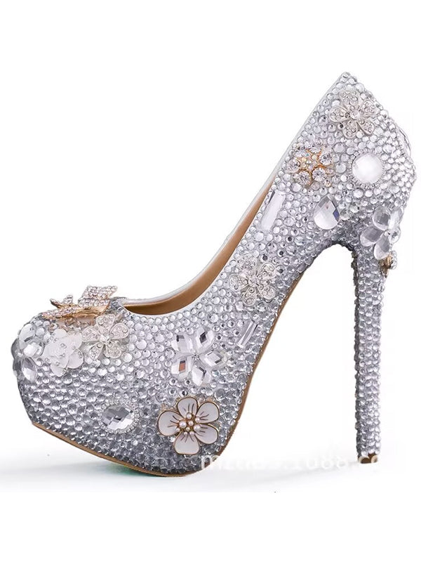 Women's Wedding Shoes Bow Crystal High Heel Decorative Heel Bridal Shoes,H32