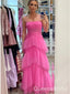 Elegant Pink Spaghetti Strap A-Line  Ruffles Long Prom Dresses,WGP440