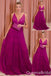 Hot Pink Plunging A-line Evening Gown Maxi Long Evening Party Prom Dresses ,WGP1163