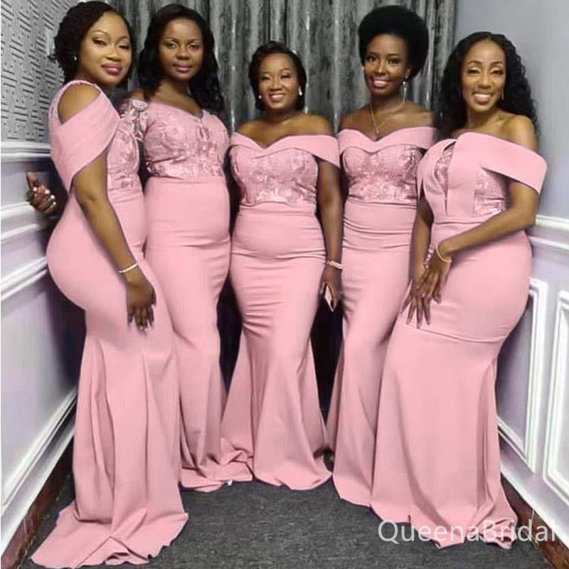 Pink Off Shoulder Sweetheart Mermaid Long Charming Bridesmaid Dresses , BDS0153