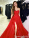 Red Strapless A-line Sweetheart Evening Gown Maxi Long Evening Party Prom Dresses with Sultry Slit,WGP1032