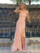 Sexy Light Pink Strapless Mermaid Evening Gown Maxi Long Formal Dresses Prom Dresses with Side Slit ,WGP886