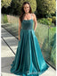 Elegant Green Spaghetti Strap A-Line Lace Up Back Long Prom Dresses,WGP443