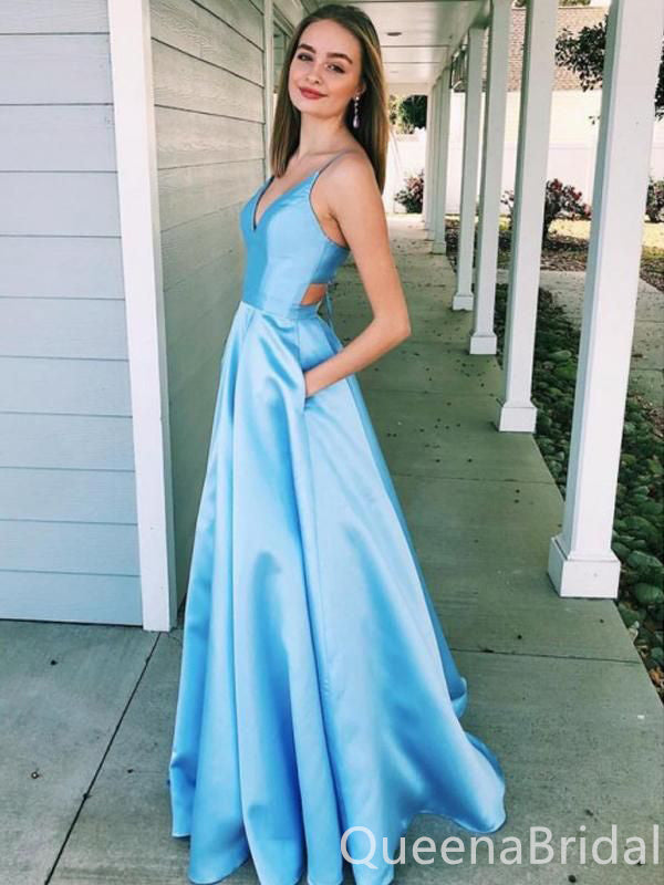 Elegant Spaghetti Straps A-line Evening Gown Long Formal Dresses Prom Dresses,WGP812