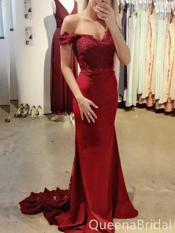 Burgundy Lace Appliques V Neck Mermaid Evening Gown Maxi Long Evening Party Prom Dresses with Trailing ,WGP1063