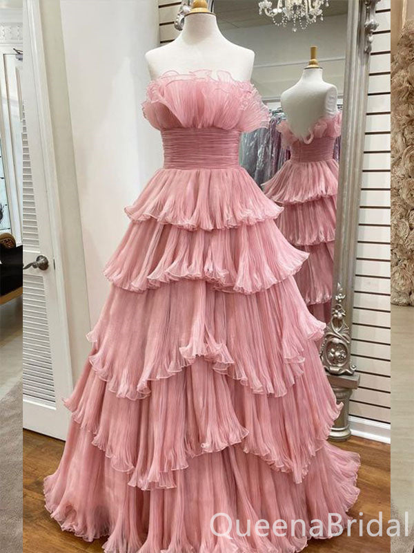 Blush Strapless Tiered A-line Long Prom Dresses to Impress ,WGP1341