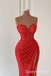 Red Strapless Mermaid Sweetheart Evening Gown Long Evening Party Prom Dresses with Side Slit ,WGP1249