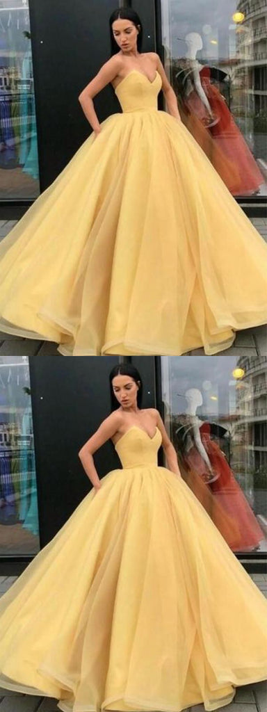 Yellow Sexy Sweetheart Strapless Maxi Long Prom Dresses Ball Gown ,WGP545