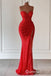 Red Strapless Mermaid Sweetheart Evening Gown Long Evening Party Prom Dresses with Side Slit ,WGP1249