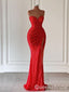 Red Strapless Mermaid Sweetheart Evening Gown Long Evening Party Prom Dresses with Side Slit ,WGP1249