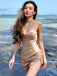 Elegant Champagne Spaghetti Straps Simple Cheap Short Homecoming Dresses, QB0464