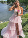 Charming Light Pink Side Slit Strapless Tiered A-line Long Party Dress Long Prom Dresses to Impress ,WGP1432