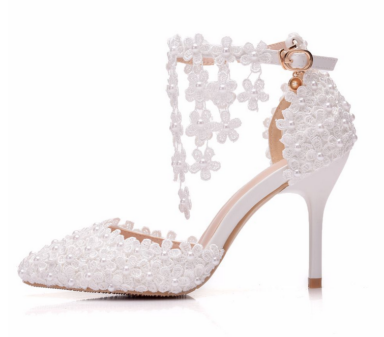 Women's Wedding Shoes Lace Shoes Ponted Toe High Heel Bridal Shoes,H38