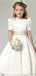 Elegant White Lace A-Line Cheap Simple Long Flower Girl Dresses with bow, FGS0049