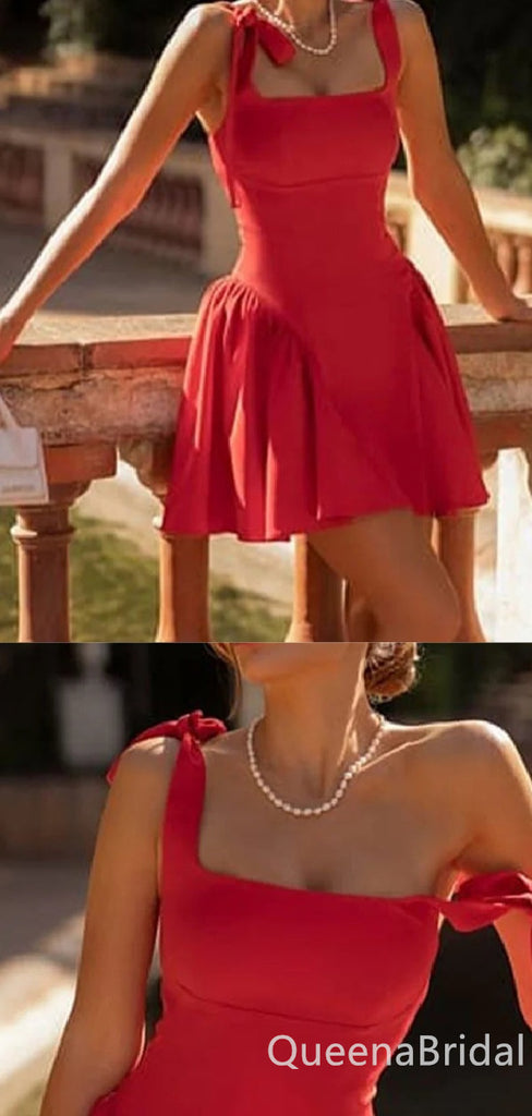 Sexy Red Square Neck A-line Short Homecoming Dresses, QB0598