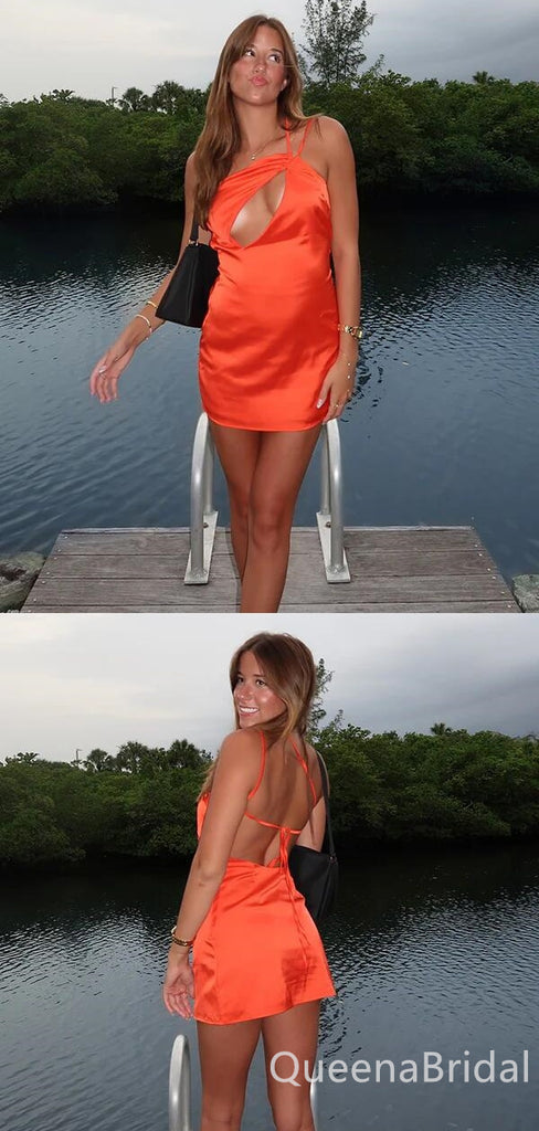 Super Sexy Orange One Shoulder Graduation Party Short Homecoming Dresses,QB0738