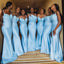 Mismached Blue Spaghetti Straps Beading Simple Mermaid Long Cheap Bridesmaid Dresses, BDS0194