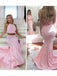 Light Pink Two Pieces Halter A-line Evening Gown Maxi Long Evening Party Prom Dresses with Slit ,WGP1066