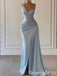 Light Blue One Shoulder Mermaid Evening Gown Maxi Long Evening Party Prom Dresses with Slit,WGP1141