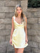 Elegant Yellow V Neck Spaghetti Straps Simple Cheap Short Homecoming Dresses, QB0474