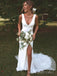 Elegant White Spaghetti Straps V Neck Lace Appliques Mermaid Long Wedding Dresses,WGP206