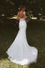 Elegant White Spaghetti Straps V Neck Lace Appliques Mermaid Long Wedding Dresses,WGP206