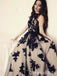 A-line Black Appliques Halter Evening Gown Maxi Long Evening Party Prom Dresses,WGP1224