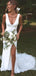 Elegant White Spaghetti Straps V Neck Lace Appliques Mermaid Long Wedding Dresses,WGP206