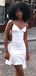 Elegant White Spaghetti Straps V Neck Ruffle Short Homecoming Dresses,QB0385