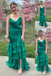 Green Spaghetti Straps Layer Sheath V Neck Evening Gown Maxi Long Evening Party Prom Dresses ,WGP1117