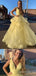 Light Yellow Layer A-line V-neck Fluffy Evening Ball Gown Maxi Long Formal Dresses Prom Dresses,WGP985