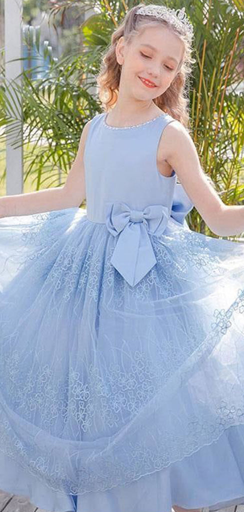 Elegant A-line Jewel Neck Lace Appliques Tulle Flower Girl Dresses with Ruffles, FGS0051