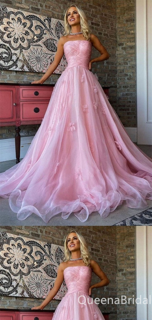 Elegant Pink A-line Straight Neck Evening Gown Maxi Long Formal Dresses Prom Dresses with Tulle,WGP941