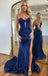 Blue Sexy Side Slit Sweetheart Mermaid Strapless Maxi Long Prom Dresses,WGP546