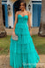 Green Strapless Sweetheart A-line Evening Gown Long Evening Party Prom Dresses ,WGP1252