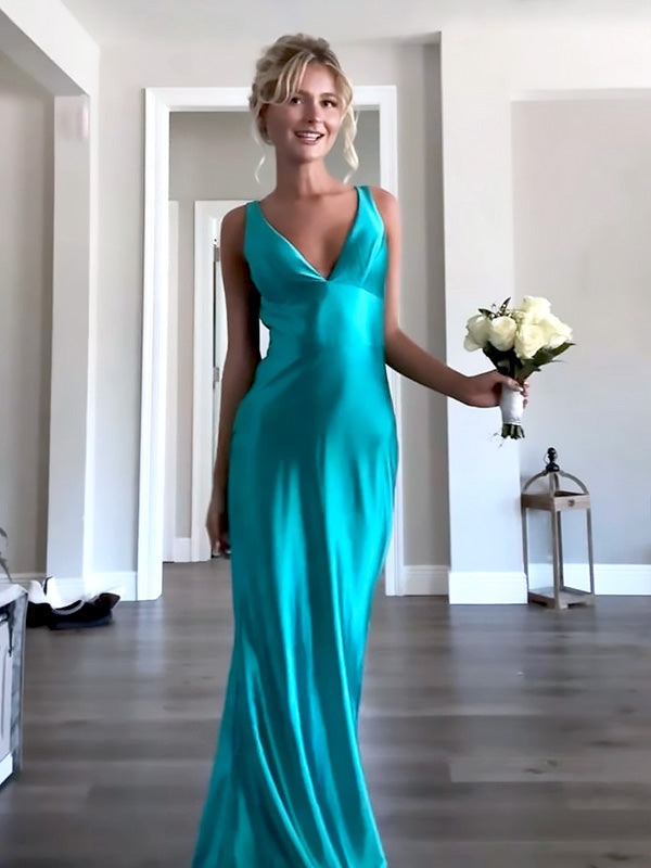 Sexy Blue V Neck Spaghetti Straps Side Slit Mermaid Sleeveless Evening Prom Dresses,WGP521