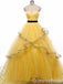 Yellow Layer Fluffy Sweetheart Sheer Corset Lace up Back A-line Evening Gown Maxi Long Evening Party Prom Dresses ,WGP1004