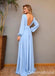 Light Blue A-line Long Sleeves Plunging Evening Gown Maxi Long Evening Party Prom Dresses ,WGP1144