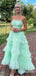 Mint Green Strapless Layer Fluffy Lace Up Back Evening Gown Maxi Long Formal Dresses Prom Dresses with Ruffles,WGP979