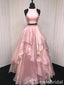 Pink Halter Beaded Fluffy Two Pieces Evening Gown Maxi Long Evening Party Prom Dresses ,WGP1068