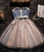 Sweetheart Strapless A-line Lace up Back Graduation Party Short Homecoming Dresses with Belt ,QB0760