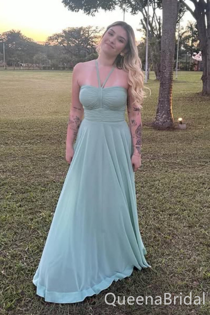 Halter Green A-line Party Dress Long Prom Dresses to Impress ,WGP1640