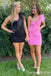 Pink One Shoulder Mermaid Graduation Party Short Homecoming Dresses , QB0810