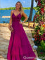 Spaghetti Straps V Neck Plunging Evening Gown Maxi Long Evening Party Prom Dresses with Side Slit ,WGP1173