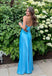 Blue Spaghetti Straps V Neck Embroidery Sheath Party Dress Long Prom Dresses to Impress ,WGP1642