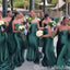 Emerald Green Strapless Sweetheart Mermaid Long Simple Bridesmaid Dresses , BDS0156